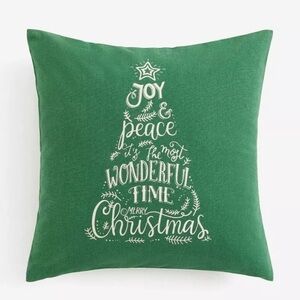 Tree Holiday Pillow Cover 20"x20" H&M Green with text tree graphic. NWT!